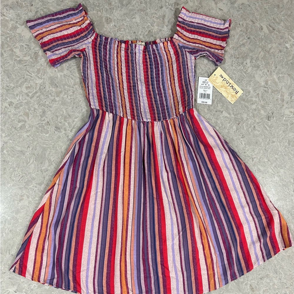 NWT Rewind Red Multi Color Stripe Dress size S